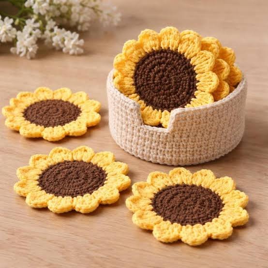 Sunflower Coaster Set crochet pattern finished sample