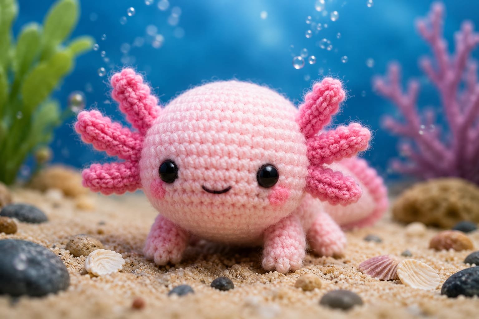 Pink Axolotl crochet pattern finished sample
